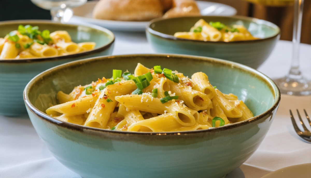 savourez des pâtes aux poireaux délicatement nappées d'une sauce onctueuse à la butternut et au fromage frais, pour un plat réconfortant et gourmand.