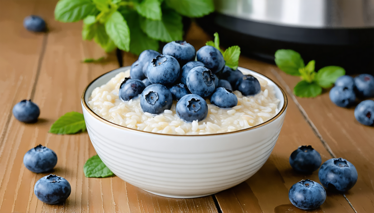 découvrez notre recette facile de riz au lait léger aux myrtilles, préparée simplement avec un multicuiseur pour un dessert délicieux et rapide.