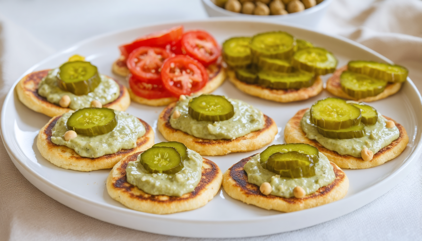 découvrez nos blinis maison délicieusement moelleux, garnis de pickles de légumes croquants et d'une tartinade végétale savoureuse, pour une explosion de saveurs à chaque bouchée.