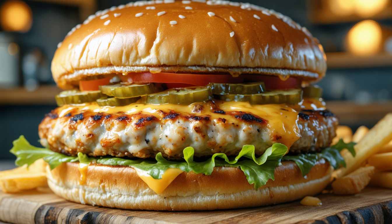 découvrez notre recette gourmande de burger de poulet haché au fromage, savoureux et facile à préparer. un délice à ne pas manquer pour vos repas !