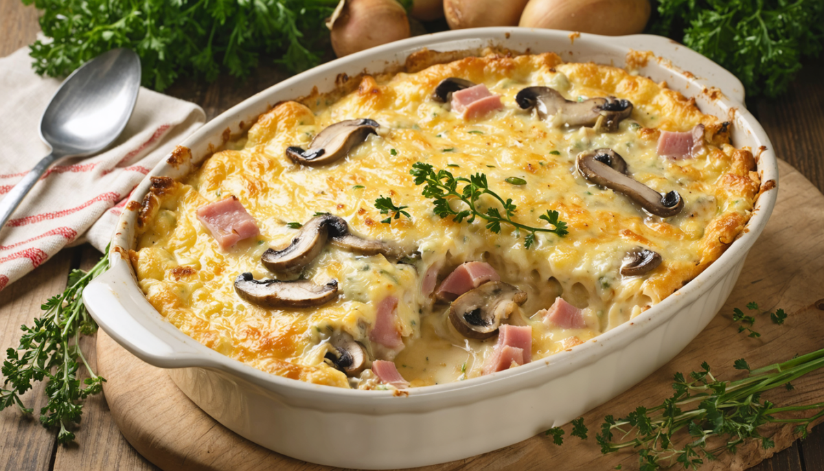 découvrez notre recette simple et gourmande de gratin léger aux champignons et jambon, parfait pour un repas savoureux et facile à préparer.