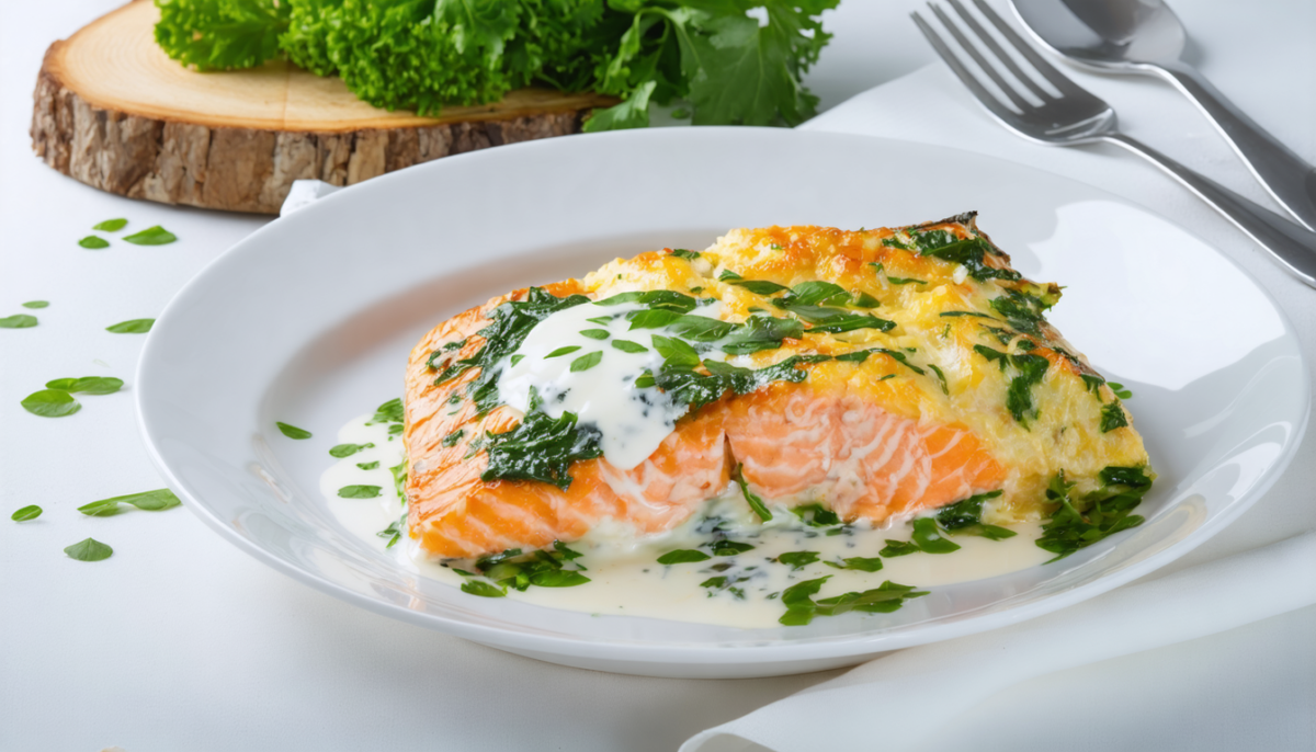 découvrez notre recette saine et savoureuse de gratin léger au saumon et à l'oseille, agrémenté de fromage blanc pour un plat délicieusement frais et facile à préparer.