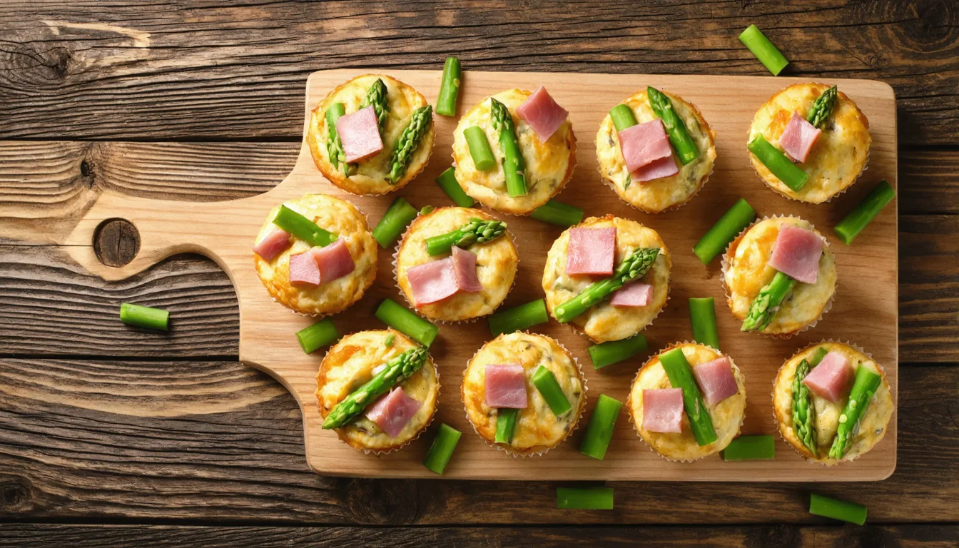 découvrez notre recette facile et rapide de muffins salés légers aux asperges et jambon, parfaits pour une collation savoureuse et gourmande.