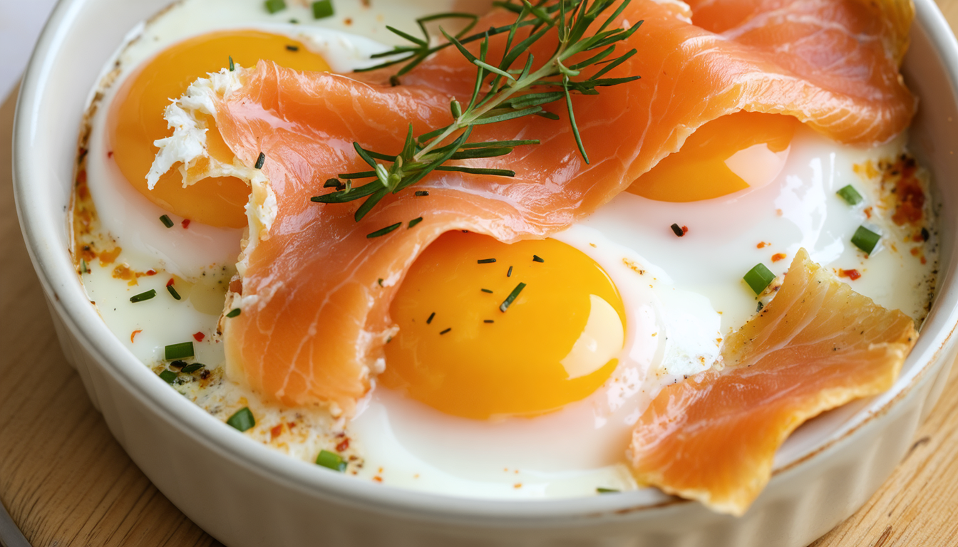 découvrez la recette gourmande et saine d'œufs cocotte au saumon fumé et crème légère, parfaite pour un repas savoureux et équilibré.