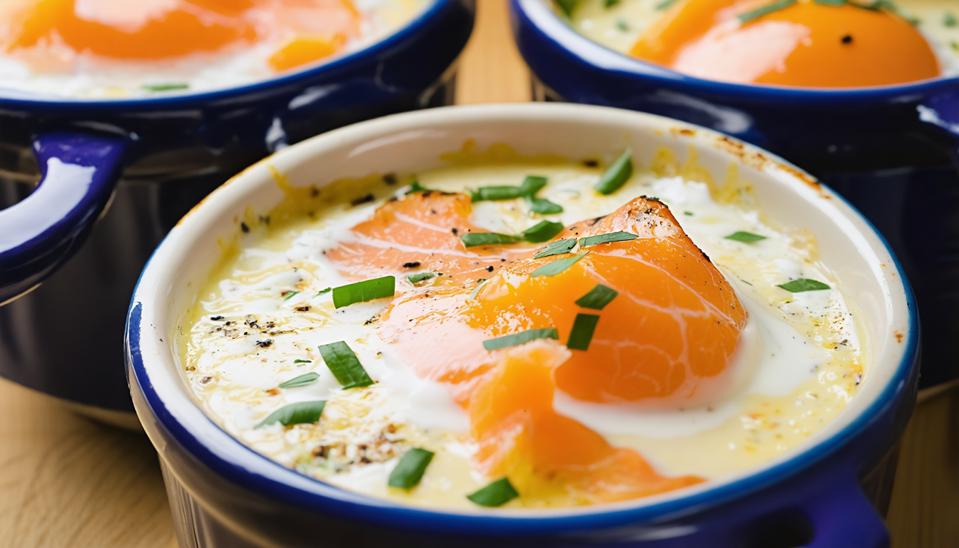 découvrez notre recette gourmande et saine d'œufs cocotte au saumon fumé et crème légère, parfaite pour un repas savoureux et équilibré.