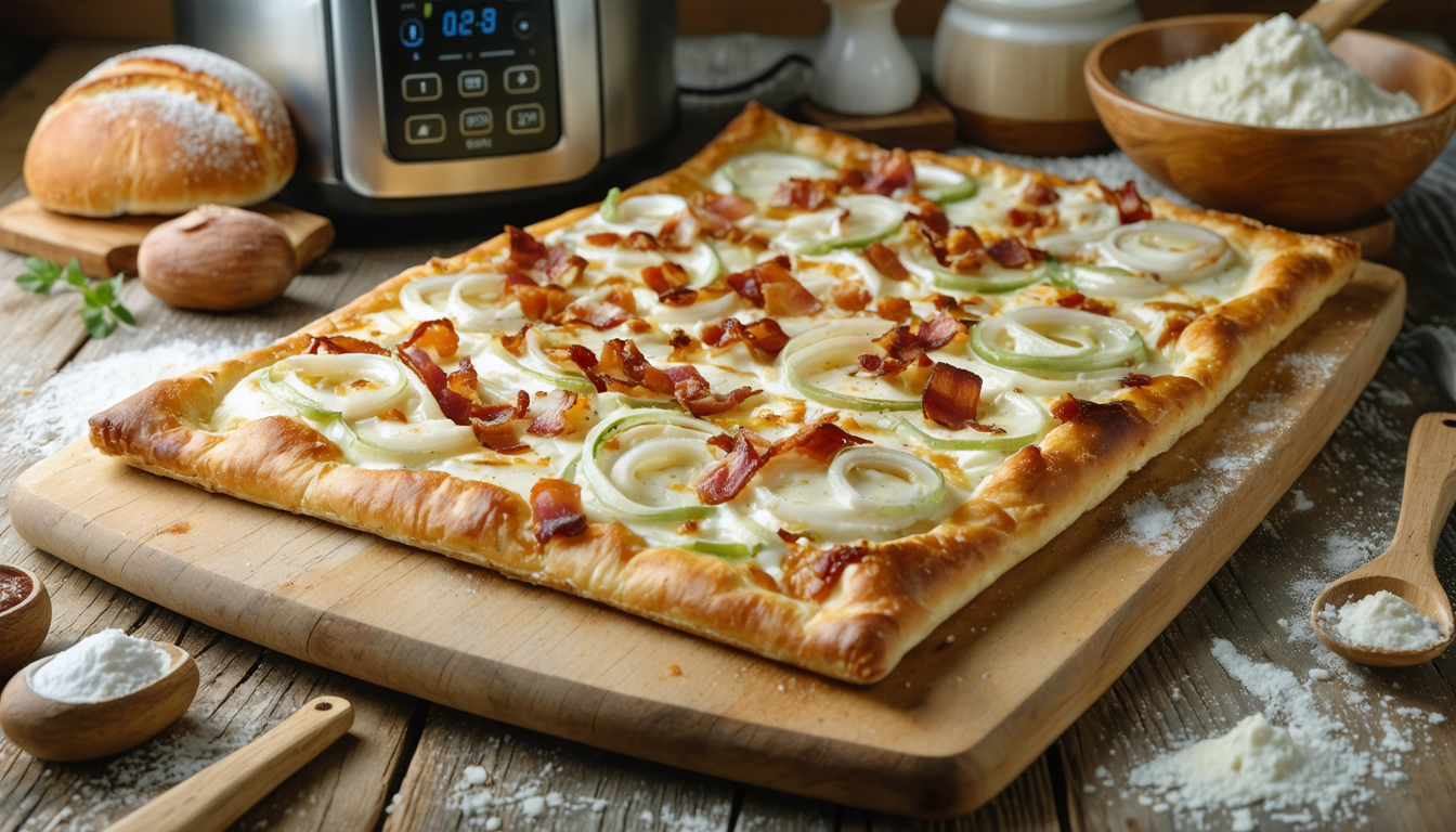 découvrez notre recette facile de flammekueche simplifiée, idéale à réaliser avec une machine à pain ou à la maison. profitez d'une préparation rapide et délicieuse pour un repas convivial !