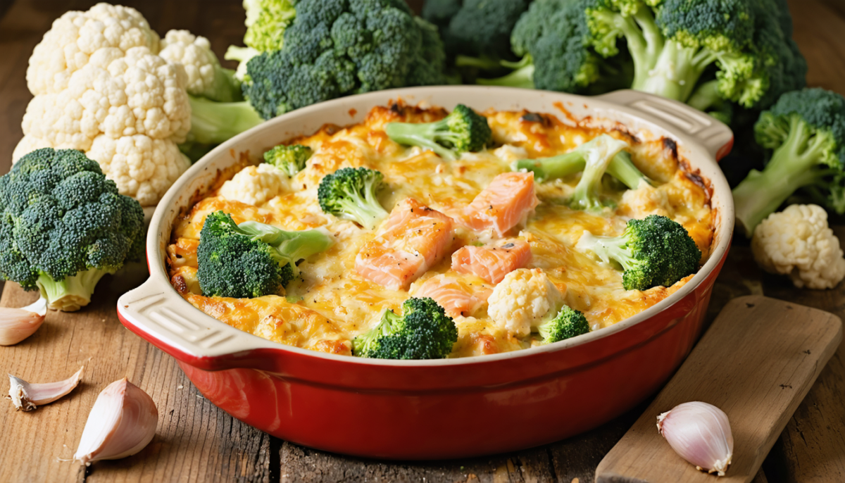 découvrez une recette légère et diététique de gratin gourmand au brocoli, chou-fleur et saumon, parfaite pour allier saveurs et bien-être tout en restant sain.