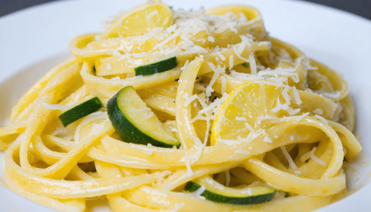 découvrez une recette savoureuse de linguine au citron frais, accompagnées de courgettes fondantes et d'une onctueuse crème de parmesan pour un plat léger et gourmand.