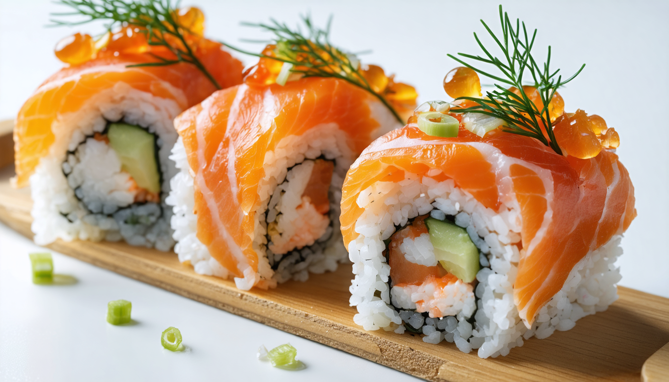 découvrez notre recette légère de makis maison sans riz, garnis de rillettes de crabe et de saumon, pour une explosion de fraîcheur et de saveurs marines.