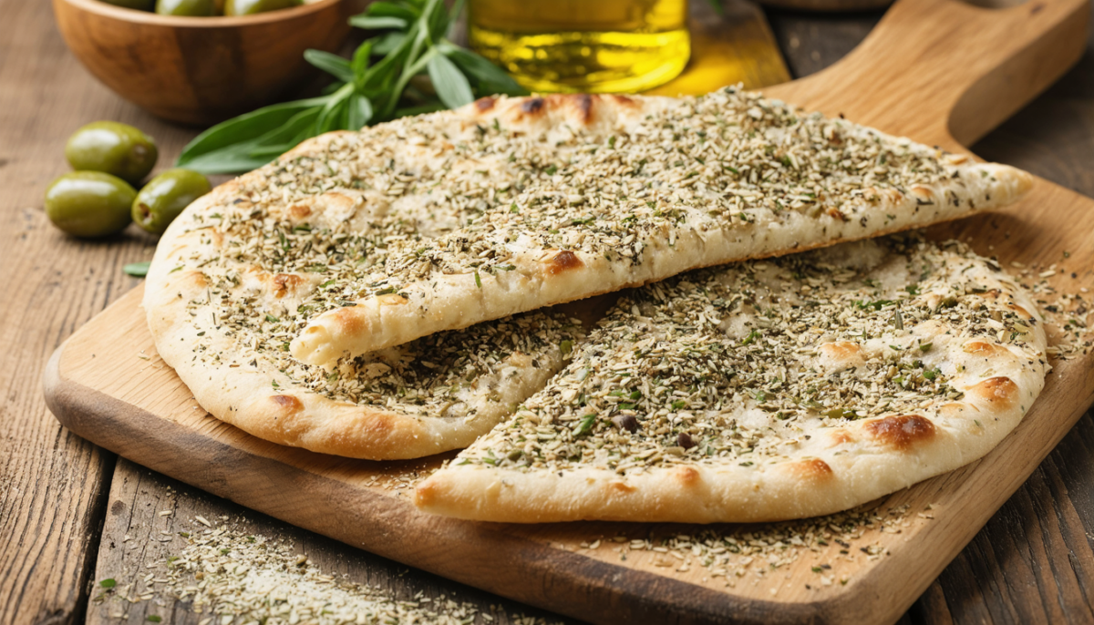 savourez l'authenticité du man'ouché, la traditionnelle galette libanaise au za'atar, une explosion de saveurs méditerranéennes à chaque bouchée.