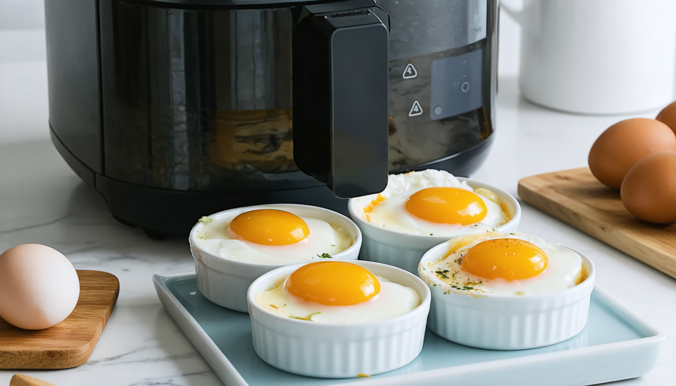 découvrez notre recette simple et rapide d'œufs cocotte à l’airfryer, pour un repas savoureux et gourmand en un rien de temps.