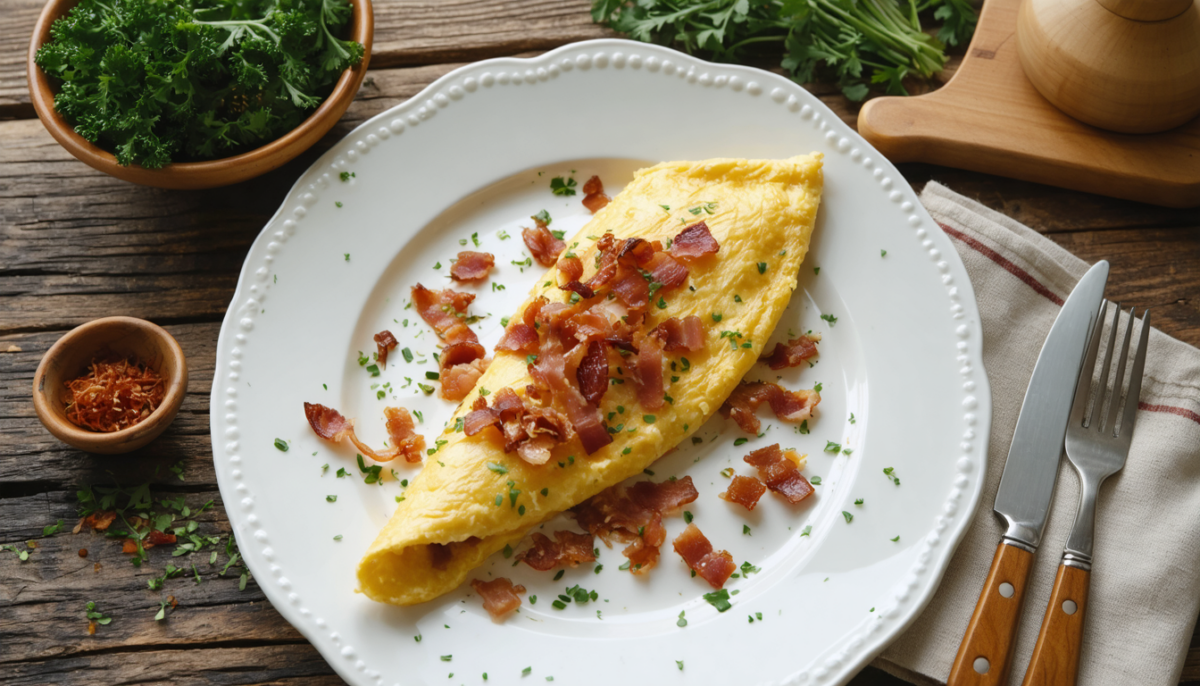 découvrez notre recette facile et rapide d'omelette aux lardons, un plat savoureux à déguster à tout moment de la journée.