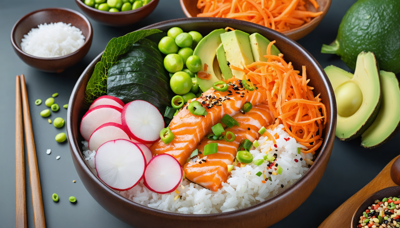 découvrez notre poke bowl au saumon, une délicieuse alliance de fraîcheur et de saveurs exquises pour un repas sain et savoureux.