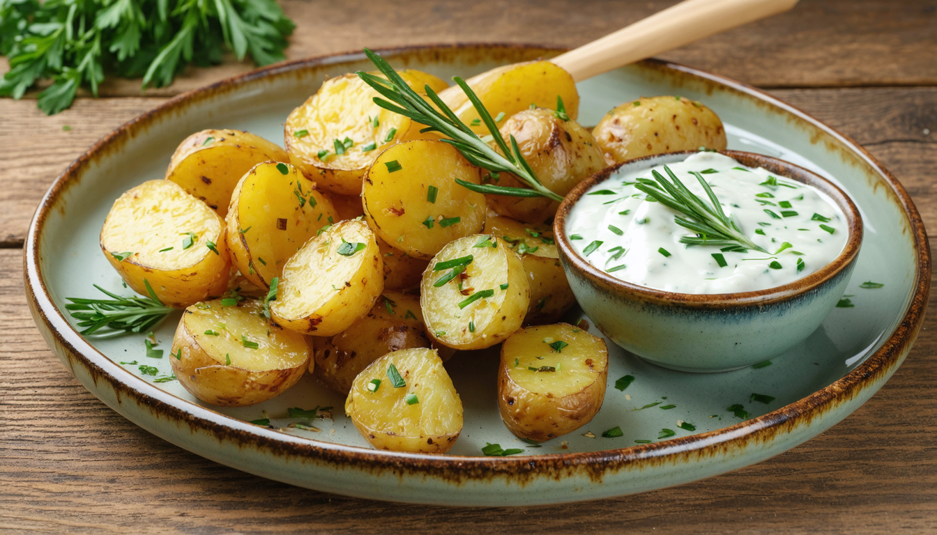 découvrez la recette parfaite de pommes de terre rôties au four, accompagnées d'une sauce aux fines herbes savoureuse pour un repas gourmand et facile à préparer.