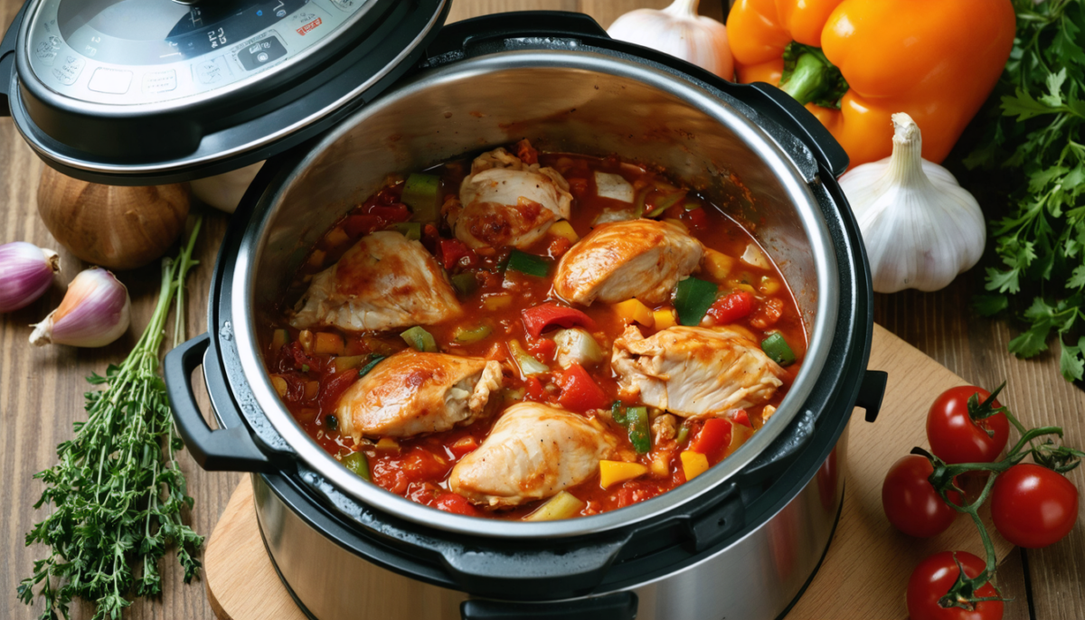 découvrez notre recette facile de poulet basquaise à l'autocuiseur, parfaite pour un repas rapide et savoureux, alliant tradition et simplicité.