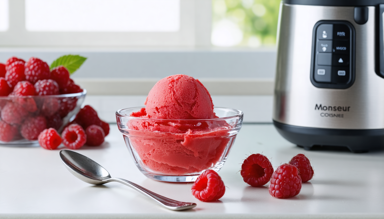 découvrez comment préparer facilement un sorbet à la framboise onctueux avec monsieur cuisine. une recette gourmande et rapide pour rafraîchir vos papilles cet été.
