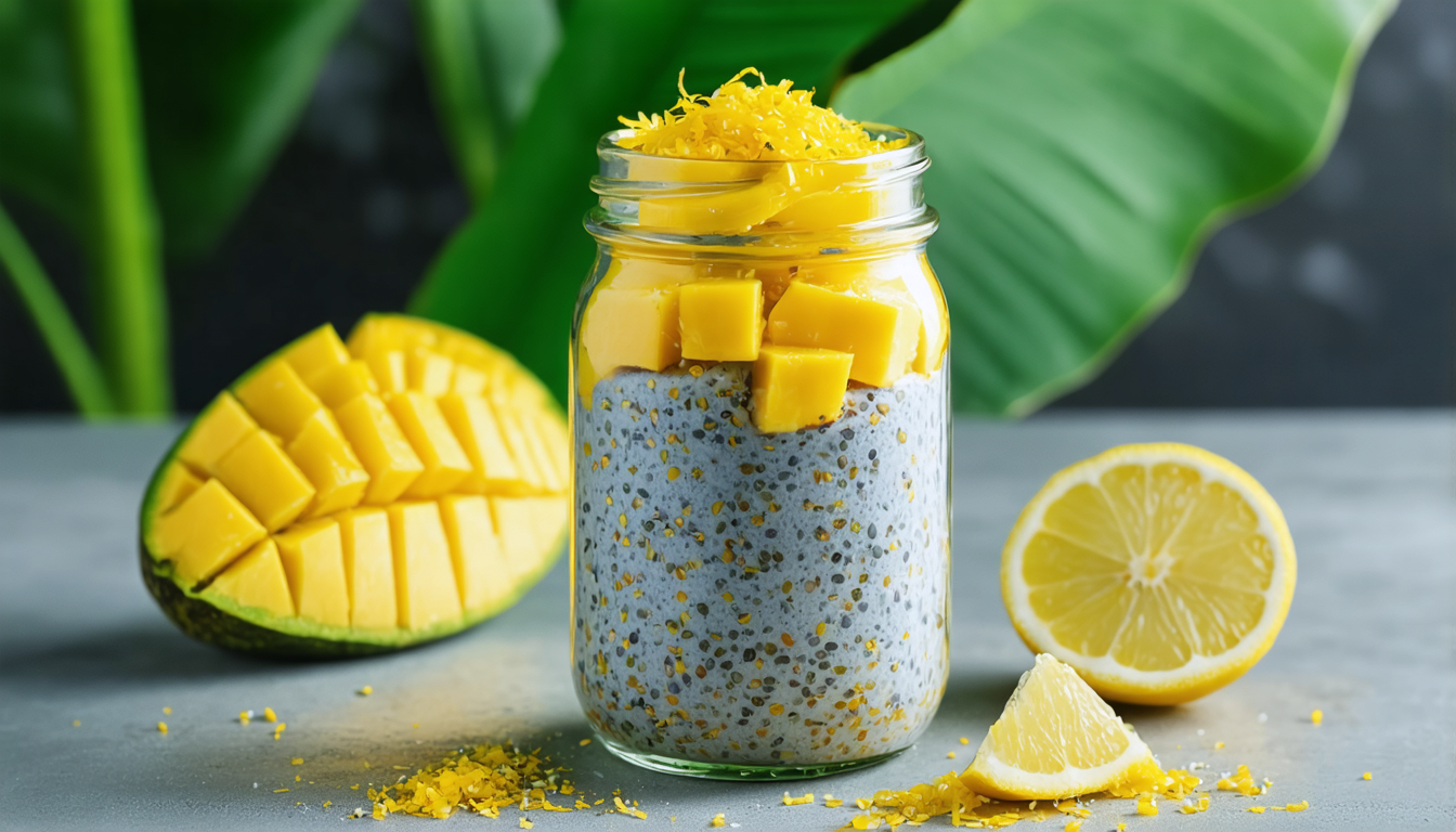 découvrez notre pudding de chia légèrement exotique aux saveurs gourmandes de coco, citron et mangue, pour une douceur fraîche et naturelle à savourer à tout moment.