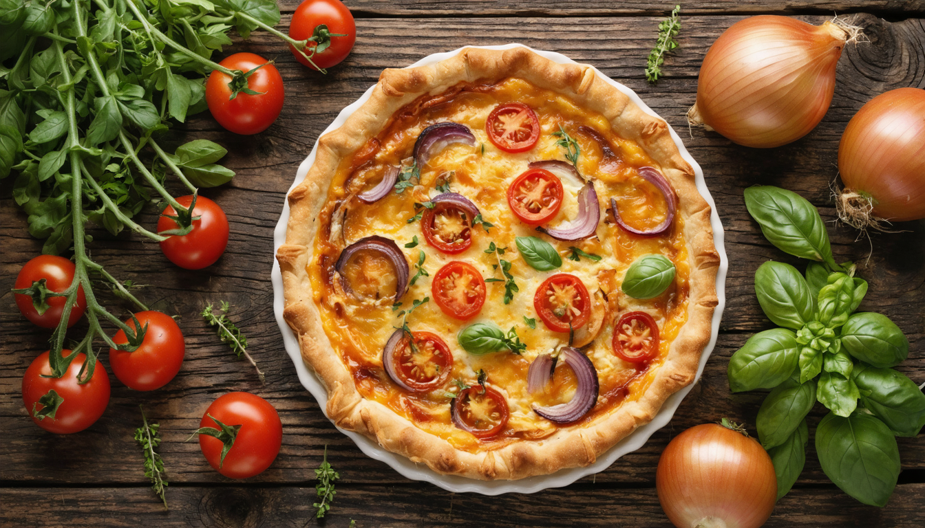 découvrez une quiche estivale savoureuse aux tomates fraîches et aux oignons caramélisés, parfaite pour célébrer les saveurs du jardin en toute simplicité.