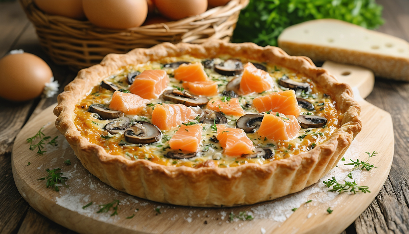 découvrez la quiche gourmande au saumon frais et champignons, une recette simple et délicate qui marie parfaitement saveurs et textures pour un repas savoureux.