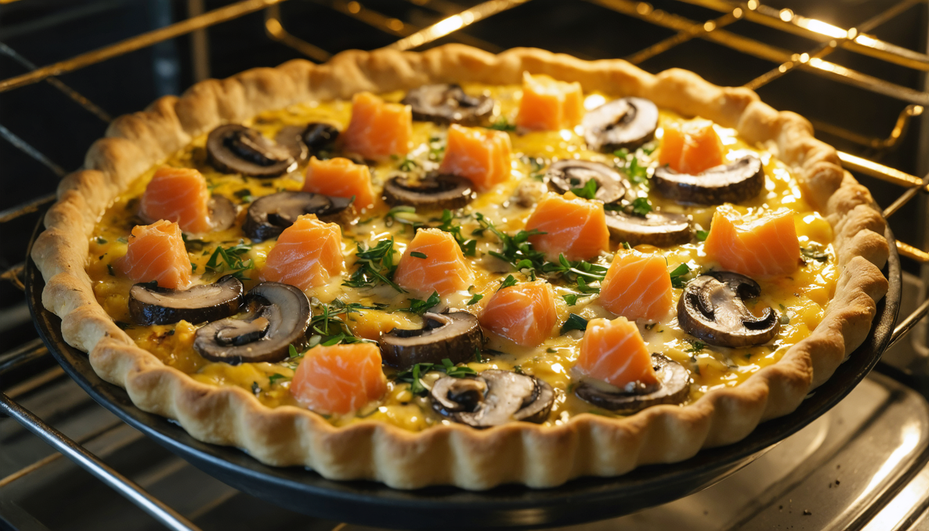 découvrez la quiche gourmande au saumon frais et champignons, une recette simple et délicate qui ravira vos papilles avec un parfait équilibre de saveurs.