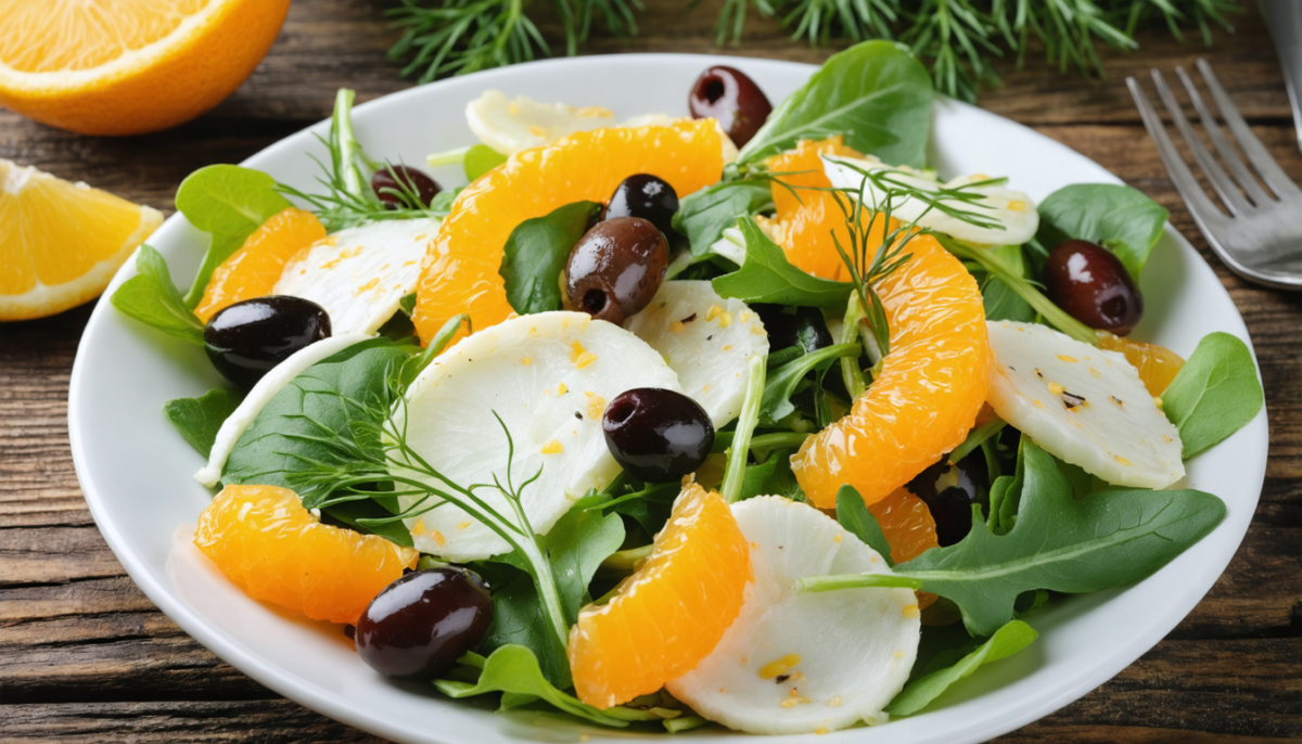 découvrez notre salade croquante de fenouil, orange et olives noires, un mélange rafraîchissant et vitaminé qui éveillera vos papilles avec ses saveurs acidulées et gourmandes.