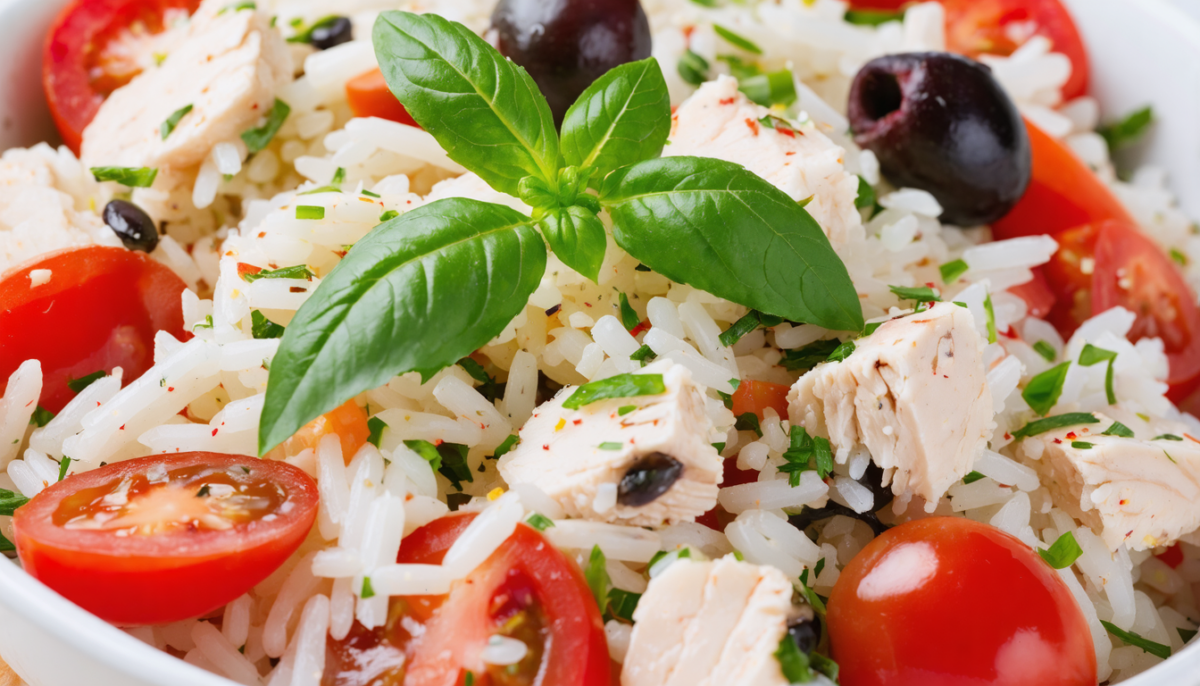 découvrez notre salade de riz fraîcheur méditerranéenne, alliant thon savoureux et tomates à l'italienne pour un repas léger et plein de saveurs.