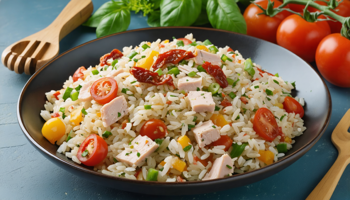 découvrez notre salade de riz fraîcheur méditerranéenne, alliant thon savoureux et tomates à l’italienne pour une explosion de saveurs ensoleillées et une recette saine et gourmande.