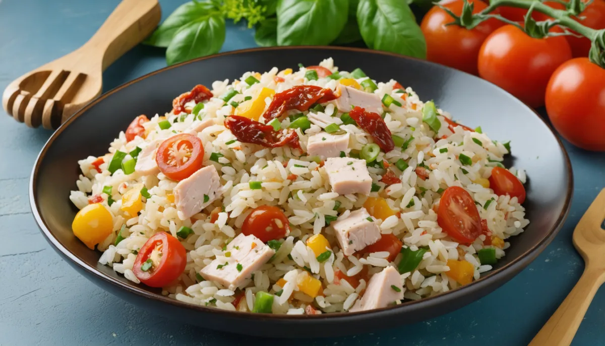 découvrez notre salade de riz fraîcheur méditerranéenne, alliant thon savoureux et tomates à l’italienne pour une explosion de saveurs ensoleillées et une recette saine et gourmande.