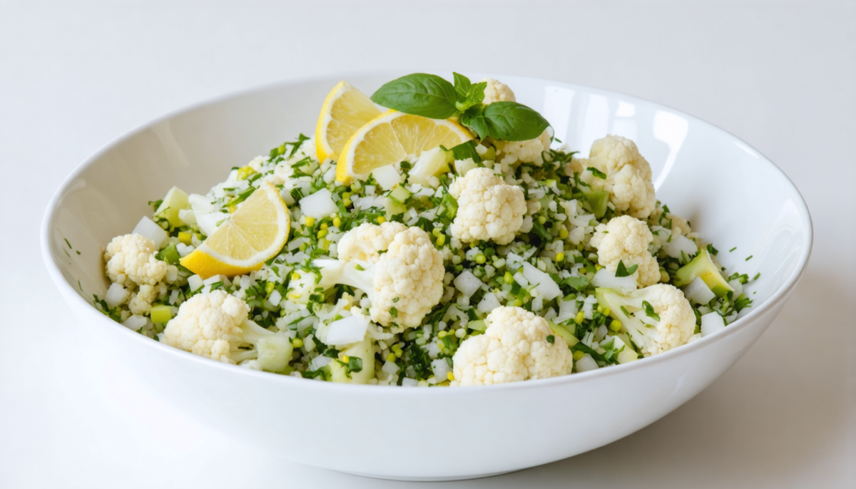 découvrez notre recette fraîche et inédite de taboulé cru au chou-fleur, un plat léger et plein de saveurs parfait pour vos repas d'été.