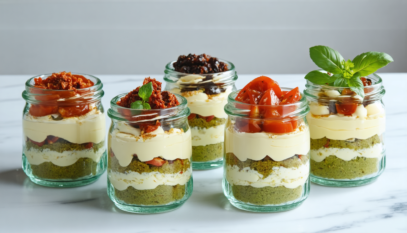 découvrez notre recette originale de tiramisu salé en verrines, alliant la fraîcheur de la tomate et la douceur du fromage frais pour une entrée légère et gourmande.