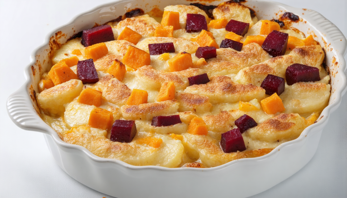 découvrez un gratin fondant et irrésistible alliant pommes de terre, patates douces et betteraves pour un trio savoureux et original qui ravira vos papilles.