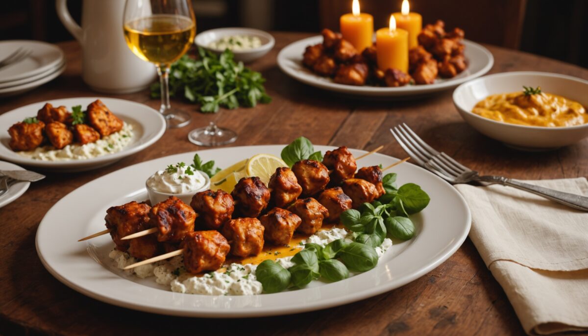 Brochettes de poulet tandoori accompagnées d'une onctueuse sauce au chèvre frais : une explosion de saveurs