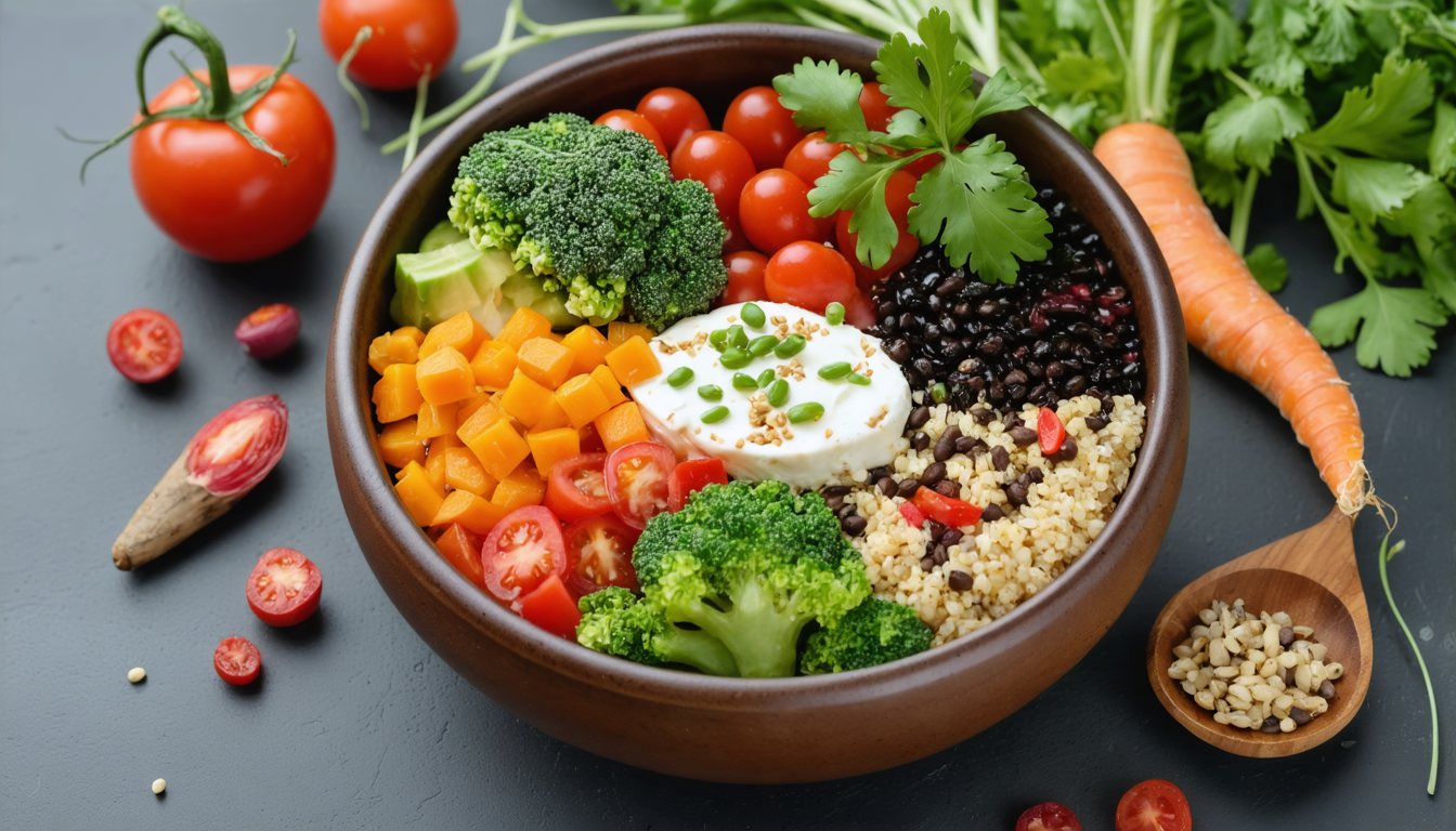 découvrez notre recette savoureuse de buddha bowl au chèvre frais, un plat coloré et plein de vitalité, parfait pour un repas sain et équilibré.