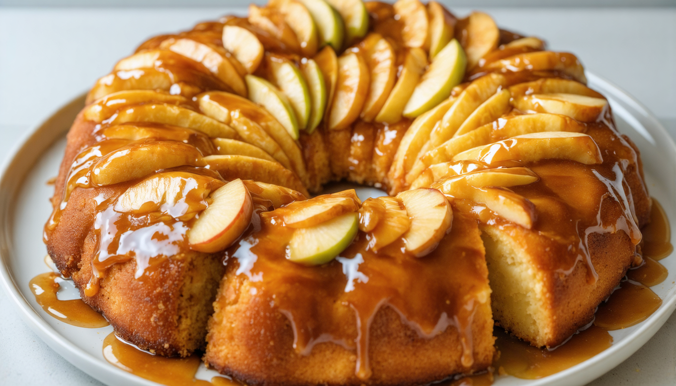 découvrez ce gâteau renversé aux pommes caramélisées, incroyablement fondant et délicieux, à savourer immédiatement dès sa sortie du four.