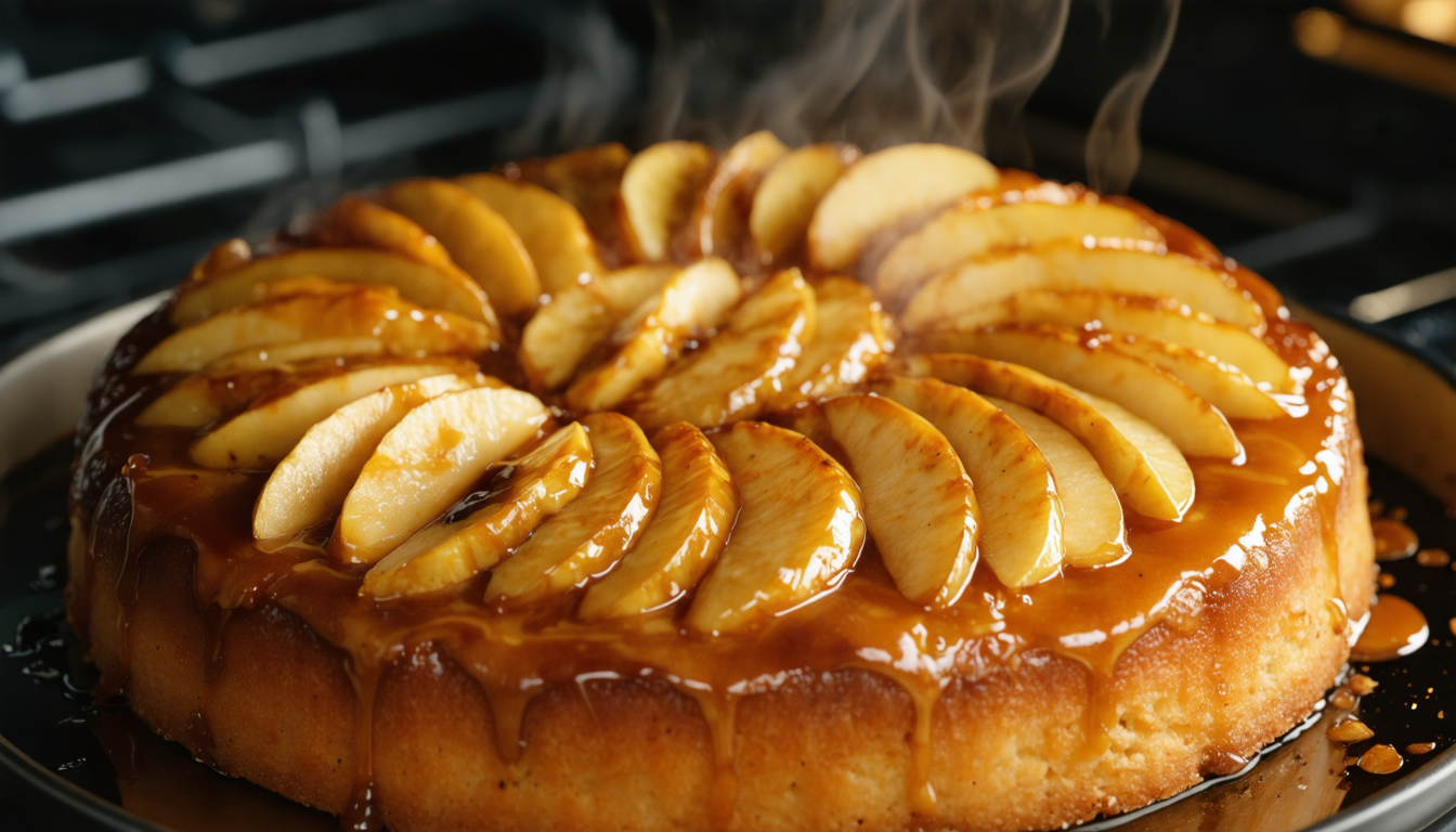 découvrez ce gâteau renversé aux pommes caramélisées, ultra fondant et délicieux, qui fond en bouche dès sa sortie du four. parfait pour un dessert gourmand et rapide à préparer.