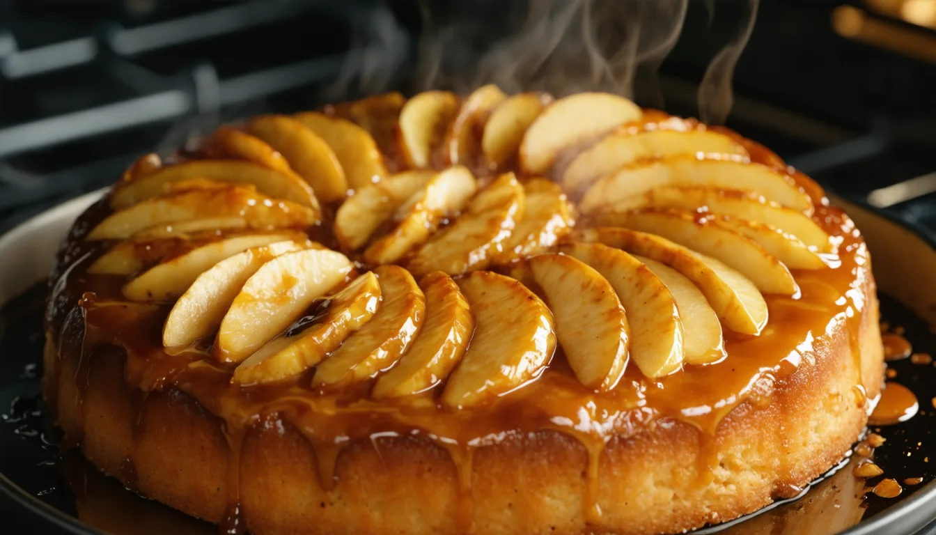 découvrez ce gâteau renversé aux pommes caramélisées, ultra fondant et délicieux, qui fond en bouche dès sa sortie du four. parfait pour un dessert gourmand et rapide à préparer.