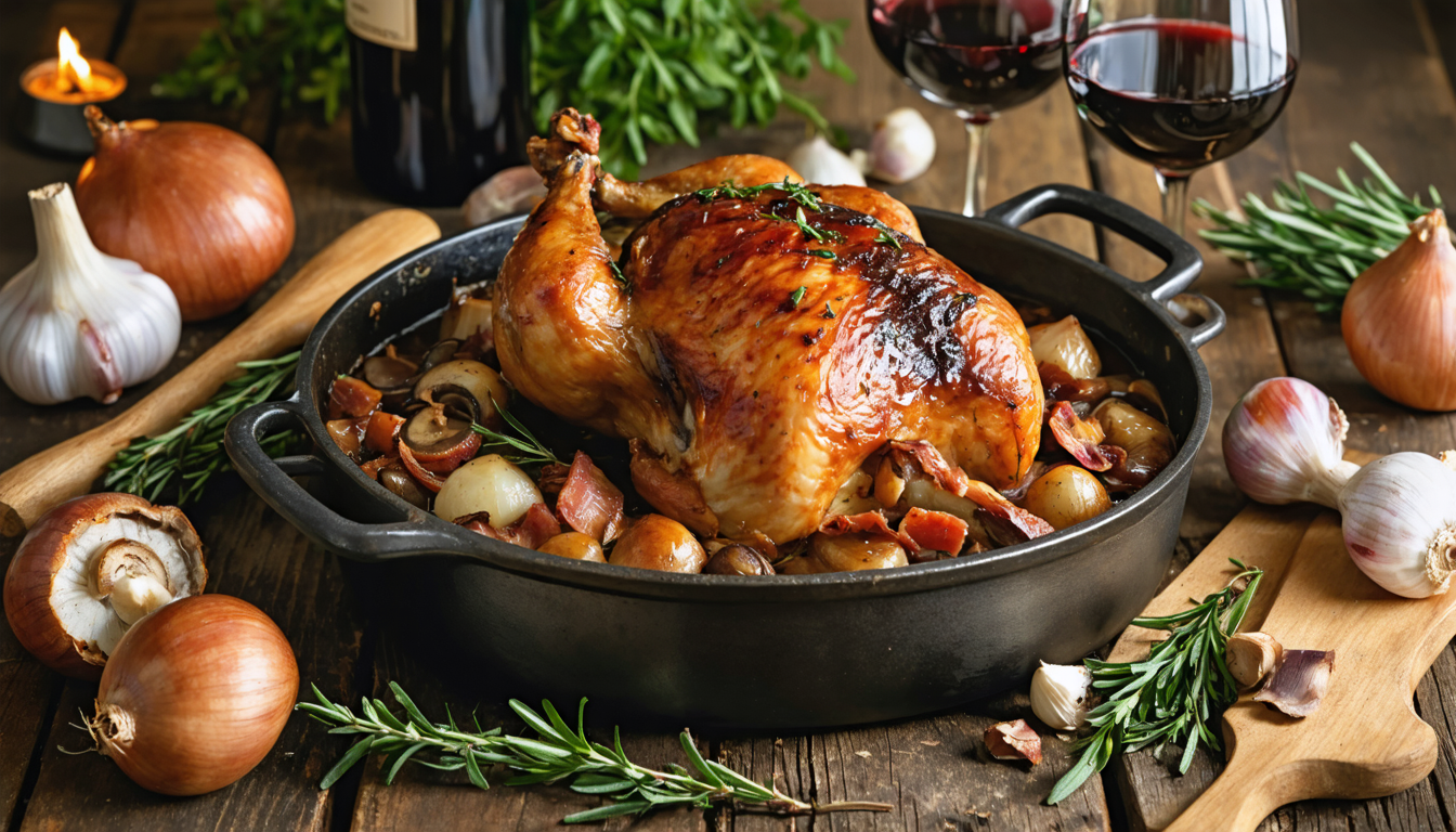 découvrez notre recette de coq au vin maison, un plat traditionnel français qui vous emmène dans un voyage authentique au cœur des saveurs riches et généreuses de la cuisine familiale.