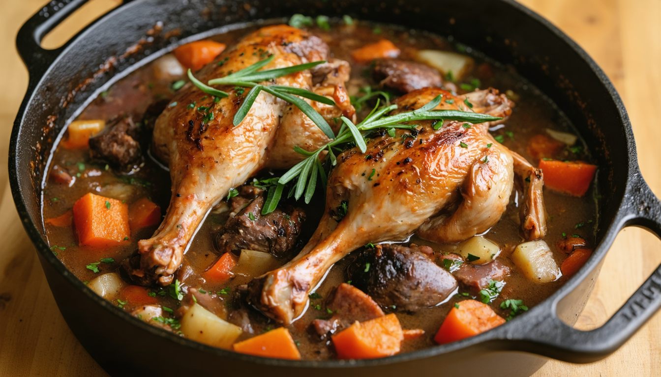découvrez notre recette de coq au vin maison, un plat traditionnel riche en saveurs qui vous transporte au cœur de la cuisine française authentique.