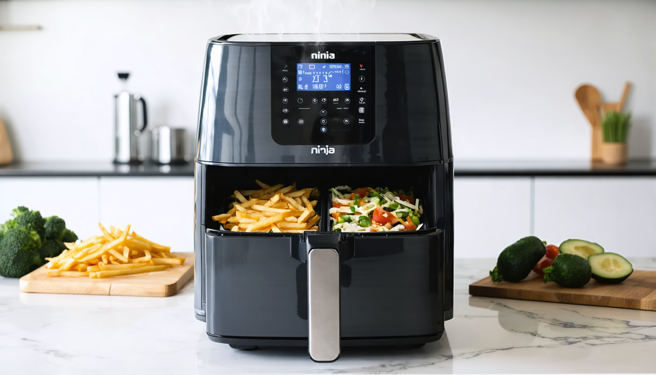 découvrez la friteuse à air ninja xl double cuve de 9,5l, alliant puissance et grande capacité pour préparer des repas savoureux, sains et rapides pour toute la famille.