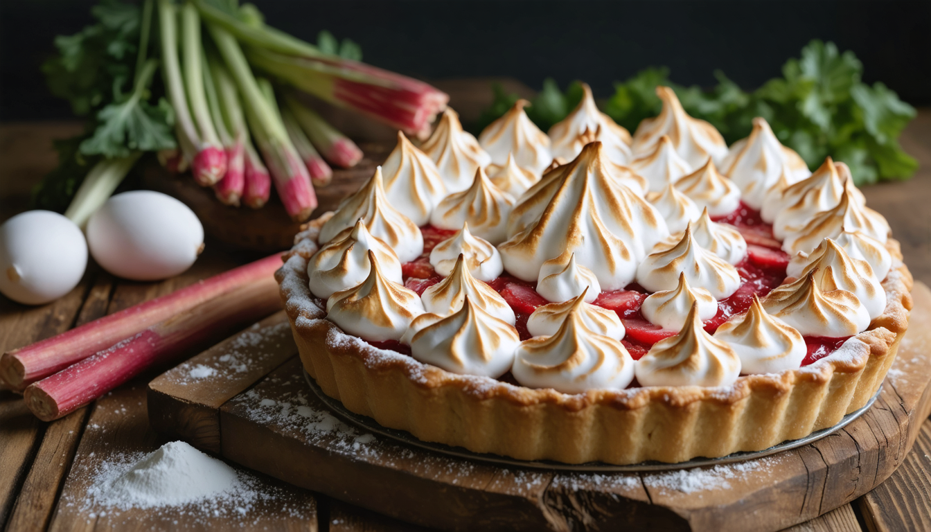 découvrez une recette facile et gourmande de tarte meringuée à la rhubarbe, alliant douceur et acidité pour une délicatesse aérienne en dessert.