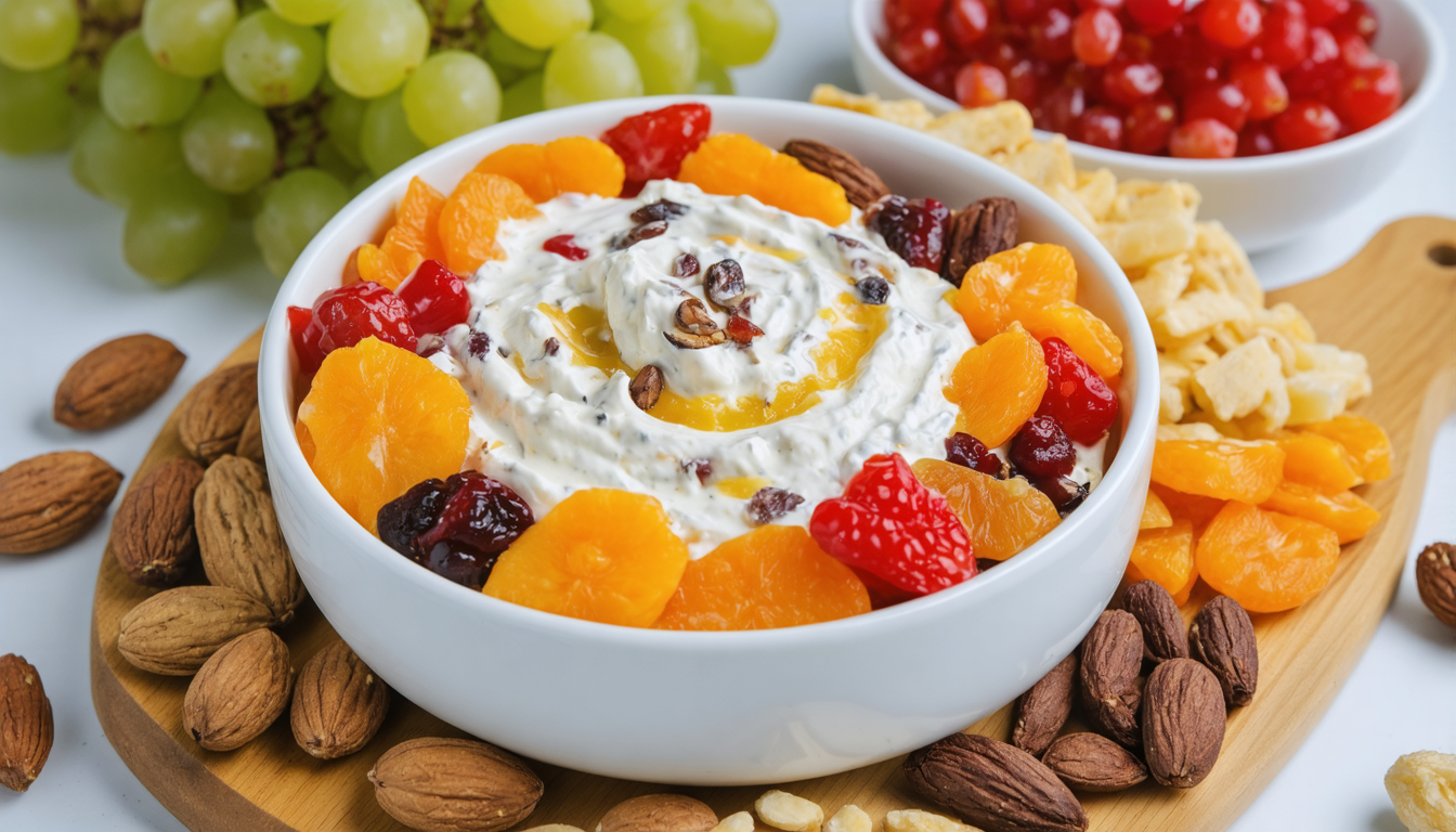 découvrez notre sauce au fromage frais onctueuse, enrichie de fruits secs croquants, parfaite pour sublimer vos crudités et apporter une touche gourmande à vos apéritifs.