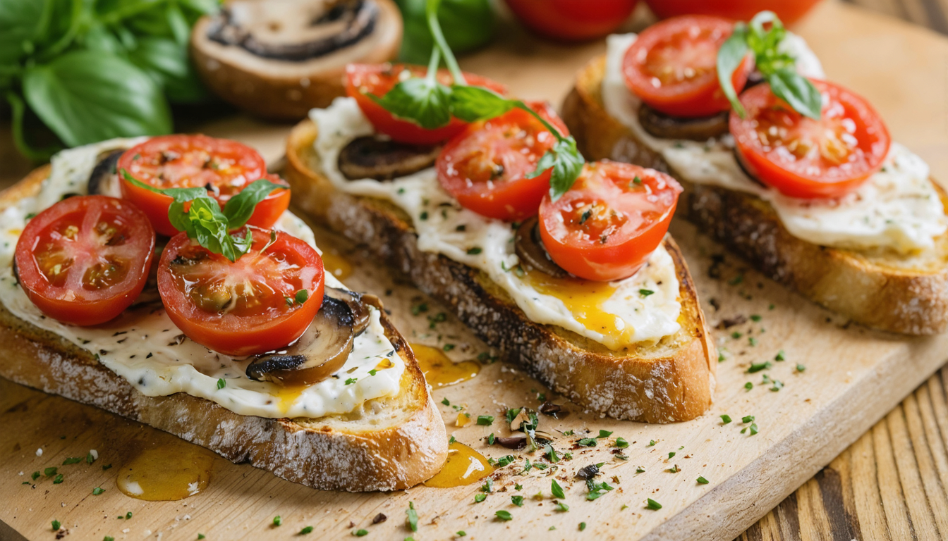 découvrez nos tartines gourmandes délice croquant, garnies de tomates fraîches, champignons sautés et fromage frais, pour une expérience savoureuse et croquante à chaque bouchée.