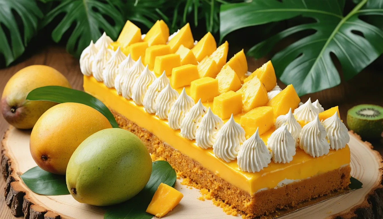 découvrez notre délice exotique, une bûche gourmande mariant la douceur du fromage frais à la fraîcheur estivale de la mangue, pour une explosion de saveurs délicates et fruitées.