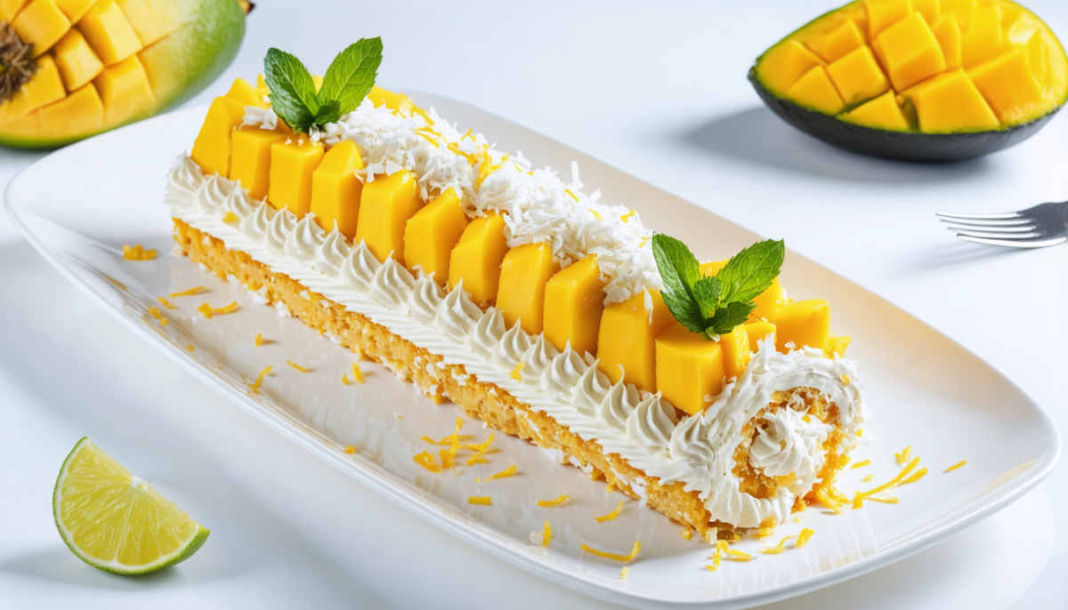 découvrez notre bûche gourmande au fromage frais et mangue, un délice exotique alliant douceur et fraîcheur pour un dessert léger et savoureux.