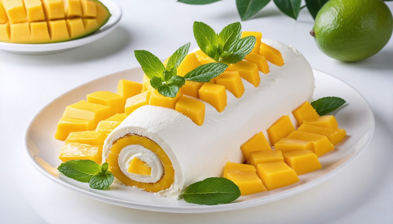 découvrez la bûche gourmande délice exotique, alliant la douceur du fromage frais à la fraîcheur de la mangue pour un dessert fruité et raffiné.