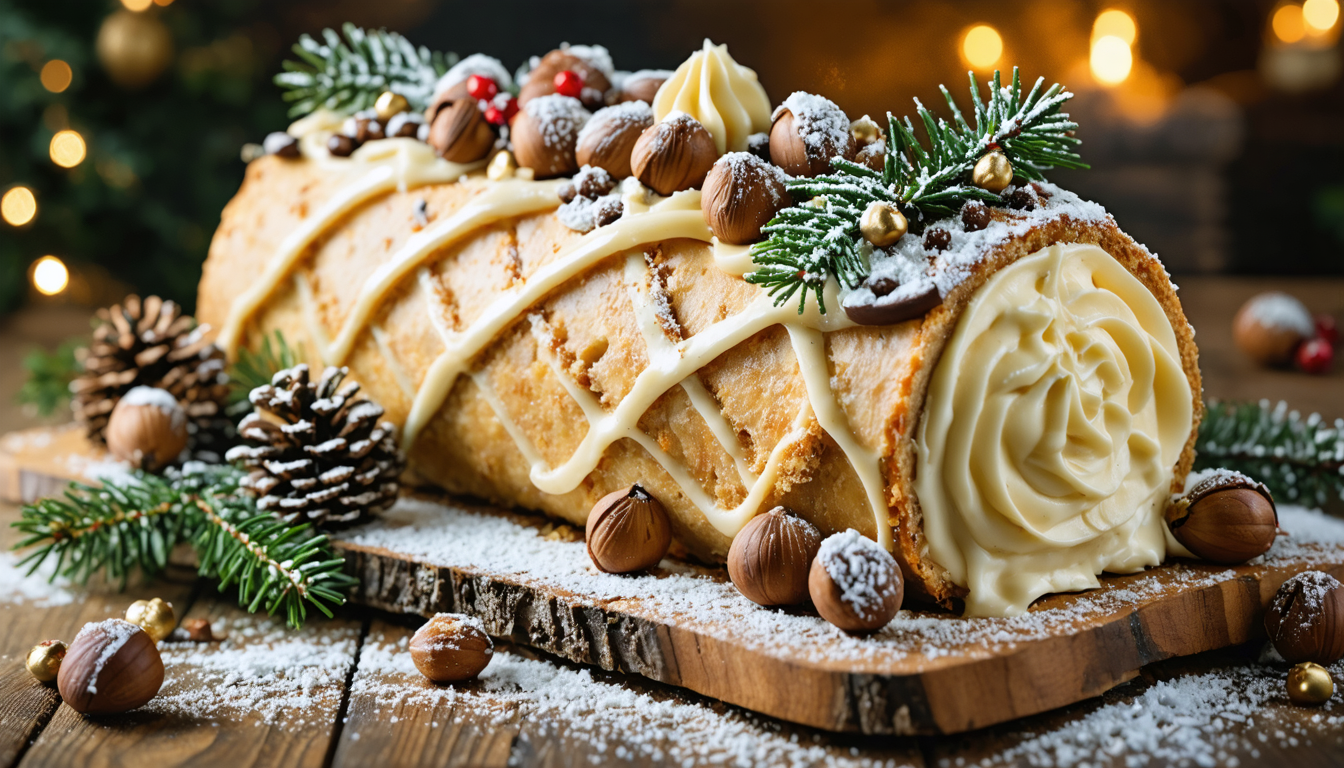 découvrez la recette gourmande de la bûche de noël au chocolat blanc et noisettes, un délice festif à croquer pour des fêtes réussies.
