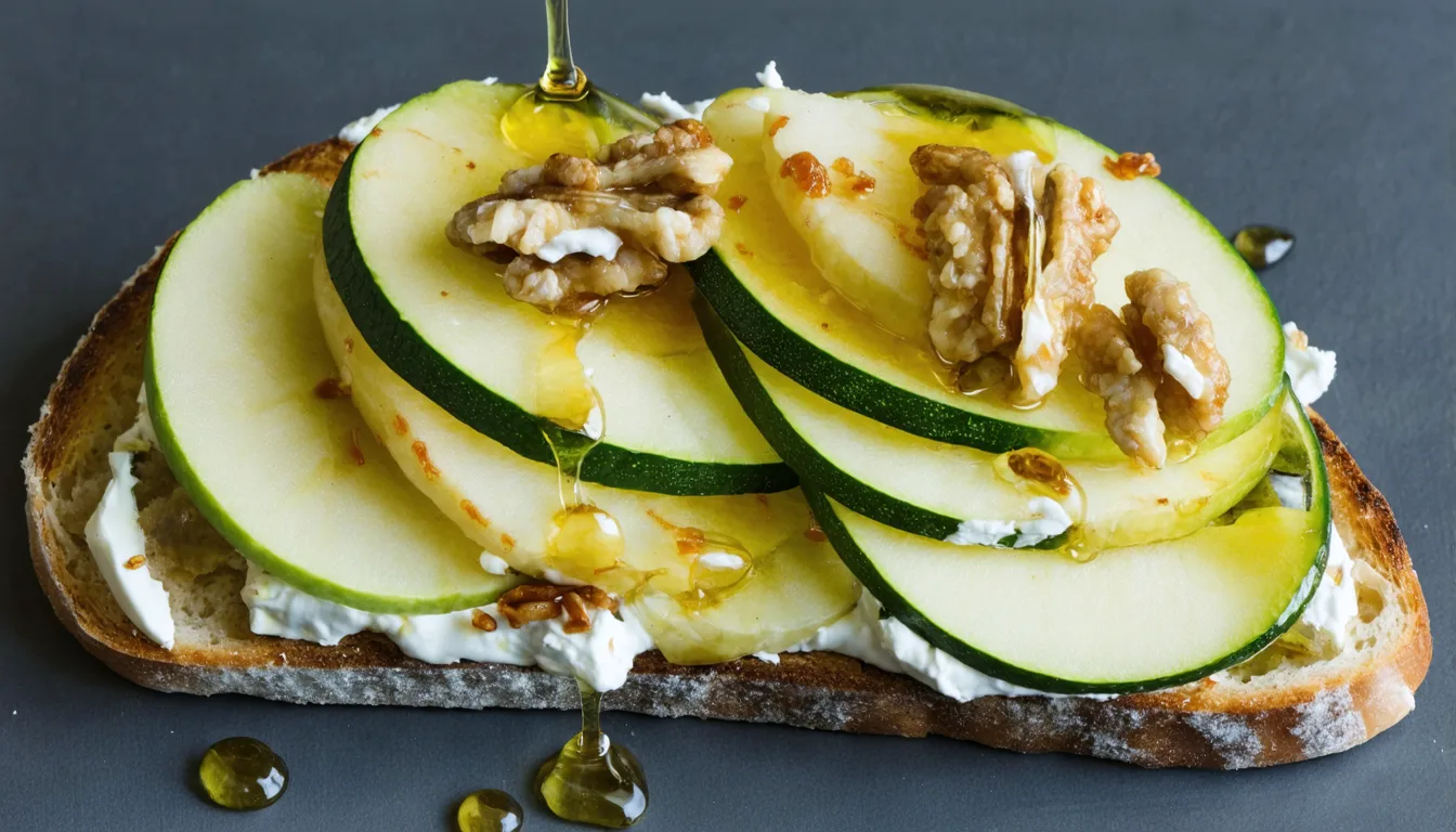 découvrez la tartine gourmande délice frais, alliant la douceur de la pomme, la fraîcheur de la courgette et le crémeux du fromage de chèvre pour un plaisir sain et savoureux.