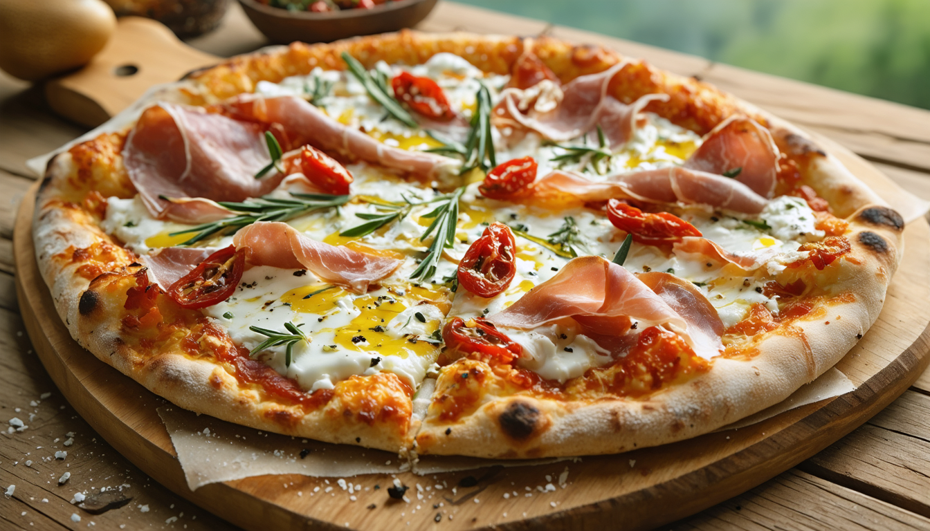 découvrez la recette savoureuse de la pizza délice provençal, garnie de fromage de chèvre fondant et de jambon cru, pour un goût authentique et gourmand.