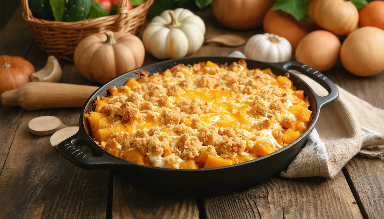 savourez l'automne avec notre crumble de butternut fondant au fromage à raclette, une recette réconfortante alliant douceur et gourmandise.