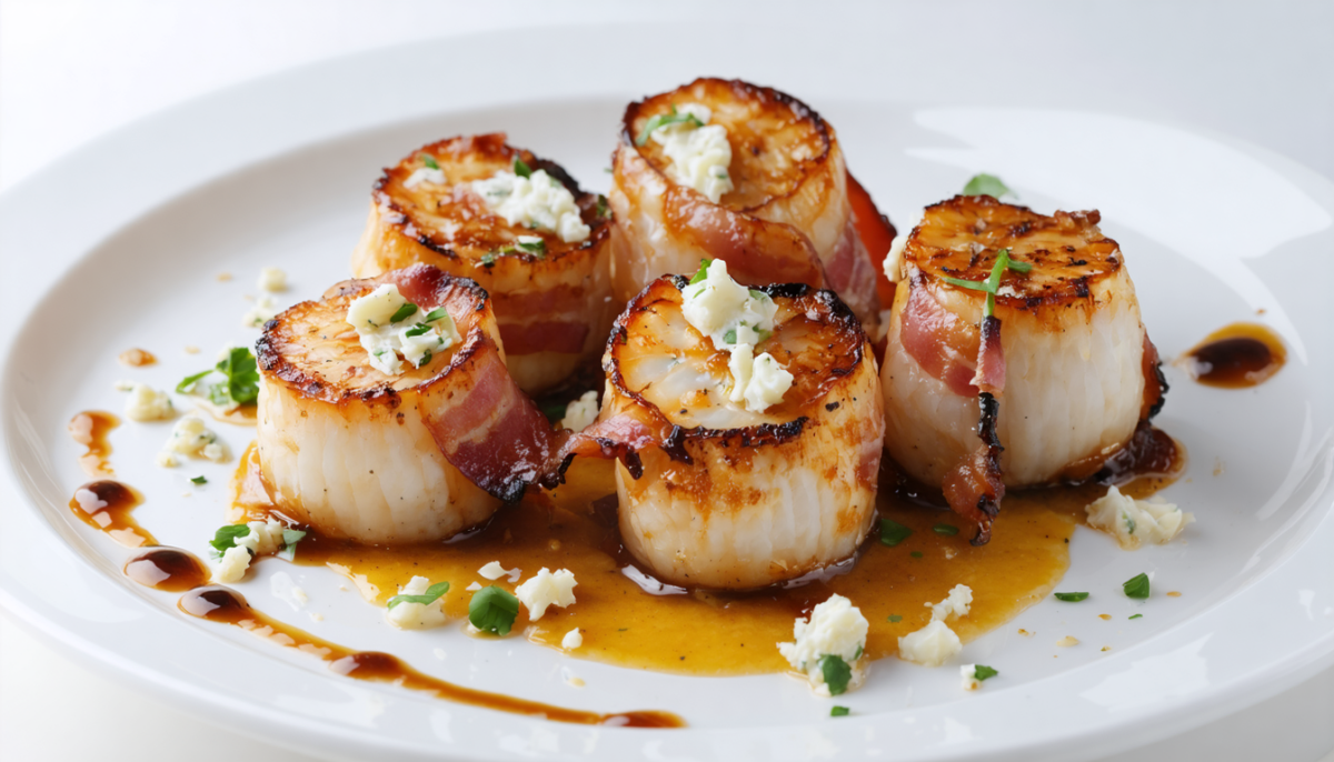 découvrez notre recette gourmande de coquilles saint-jacques au lard croustillant et au fromage bleu fondant, un délice à savourer pour un repas raffiné et savoureux.
